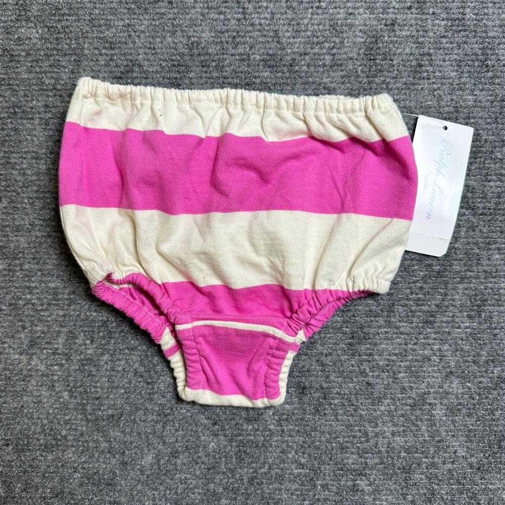 Ralph Lauren Layette Pink Cream Striped Cotton Baby Bloomers Diaper Cover 3M NWT